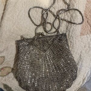 Elegant Silver Beaded Evening Bag